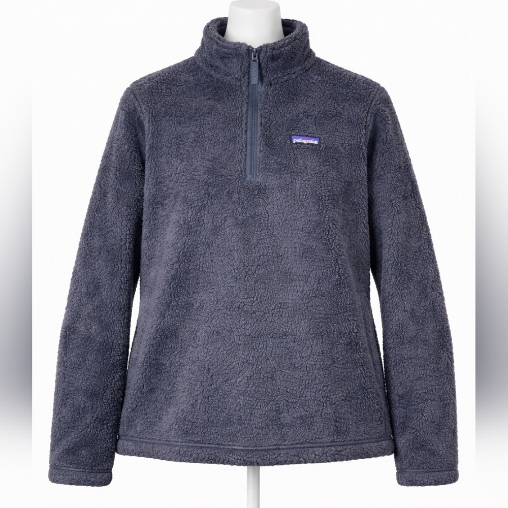 Patagonia Los Gato Gray Teddy  Fleece  1/4 Zip Pullover Jacket. Blue/Gray. Small